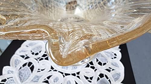 טכניקת סגנון מוראנו איטלקי גנרי כלי זכוכית | קערה דקורטיבית | מרכז ענבר עם בסיס כסף